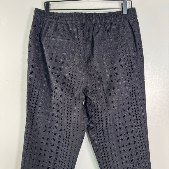 J.Crew Women's Pull-On Pant Eyelet Black High Rise Elastic Cropped Straight 12 - Picture 2 of 10